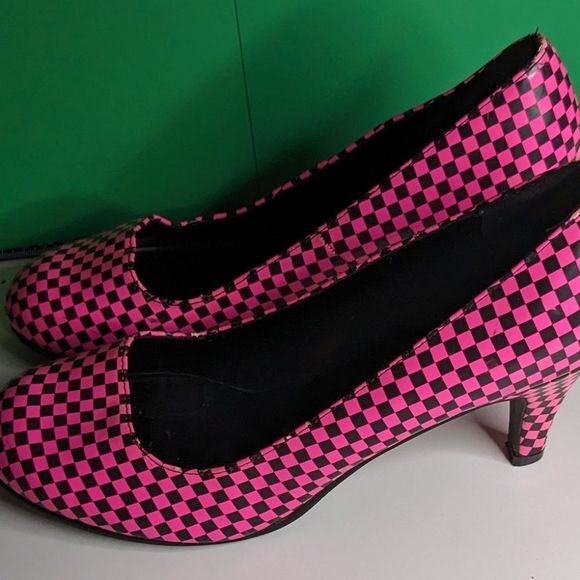 Hot Pink Black Checkered High Heel Pumps size 8 - Picture 7 of 8